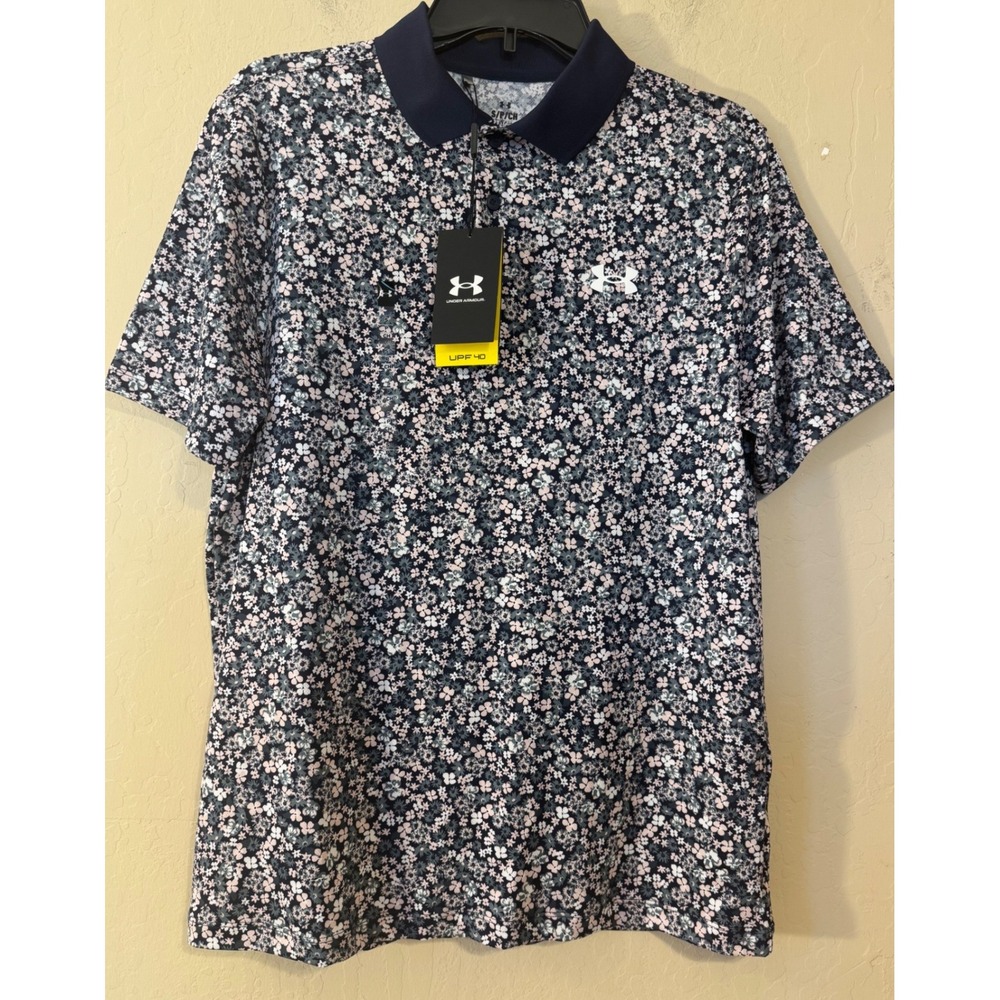 Under‎ Armour Polo Men S Navy Blue Floral Matchplay Printed Golf Shirt NEW